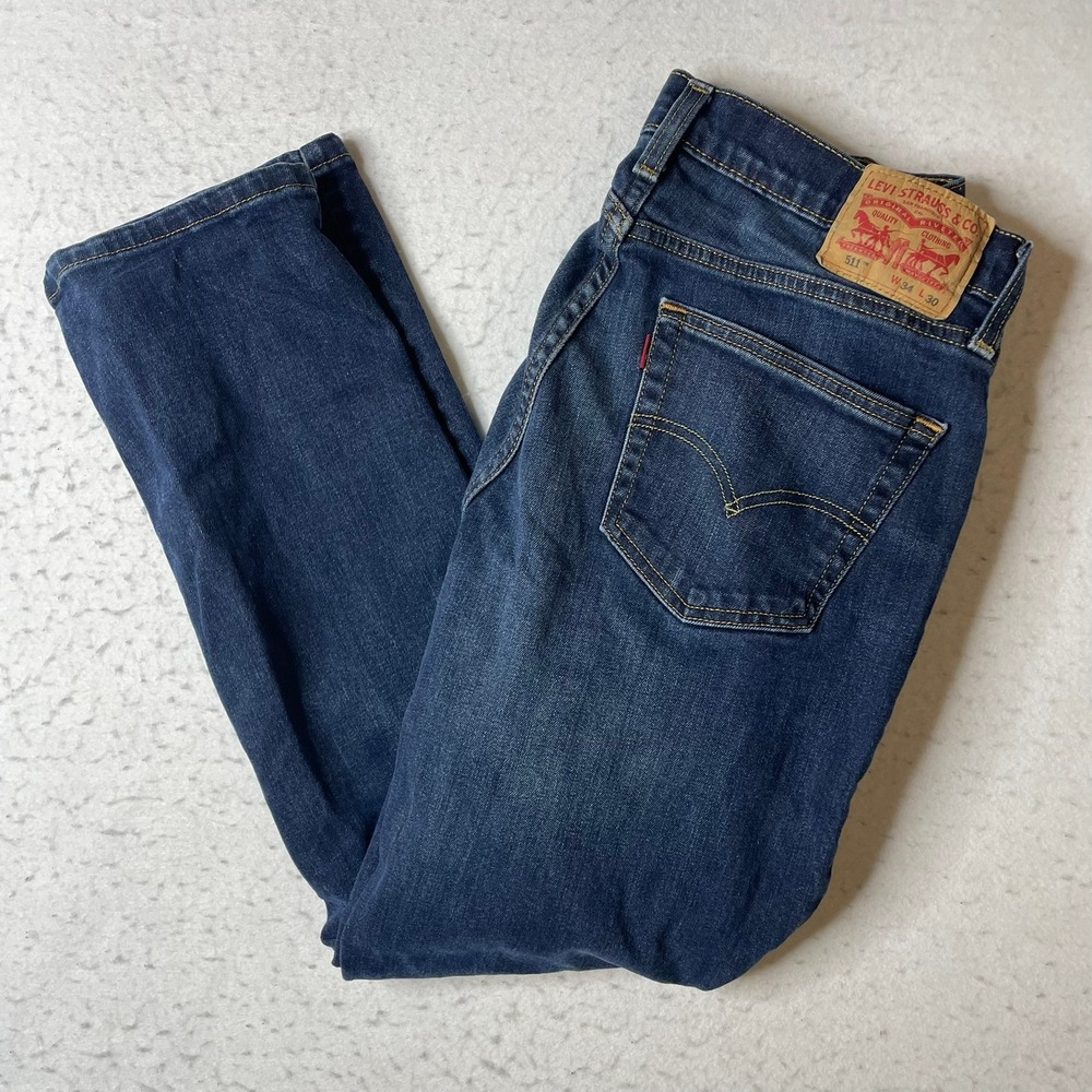 Levi's 511 Slim Fit Jeans Mens 34x30 Dark Wash Denim Stretch Zip Fly